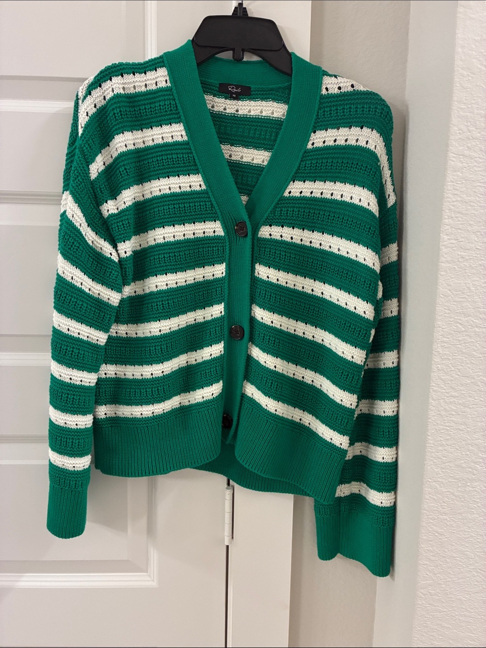 Rails Geneva Green & White Striped V-Neck Cardigan